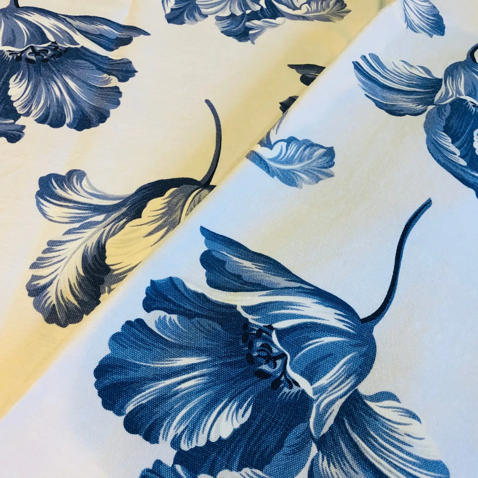 Sobretoalha Floral Fundo · Azul e Branco